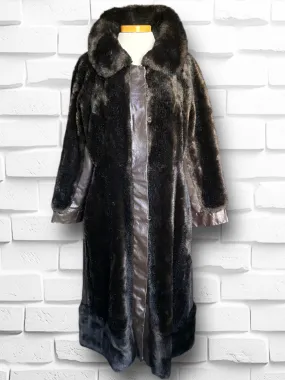 1970’s Vintage Faux Bear Fur & Genuine Leather Long Trench Coat Made in UK