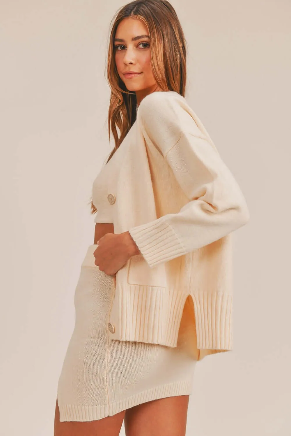 3-Piece Sweater Set with Crop Cami, Mini Skirt, and Cardigan – Winter Wardrobe