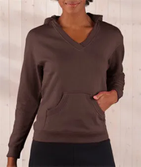 3654 LA T Ladies' French Terry Hooded Crossover V-Neck Pullover Brown