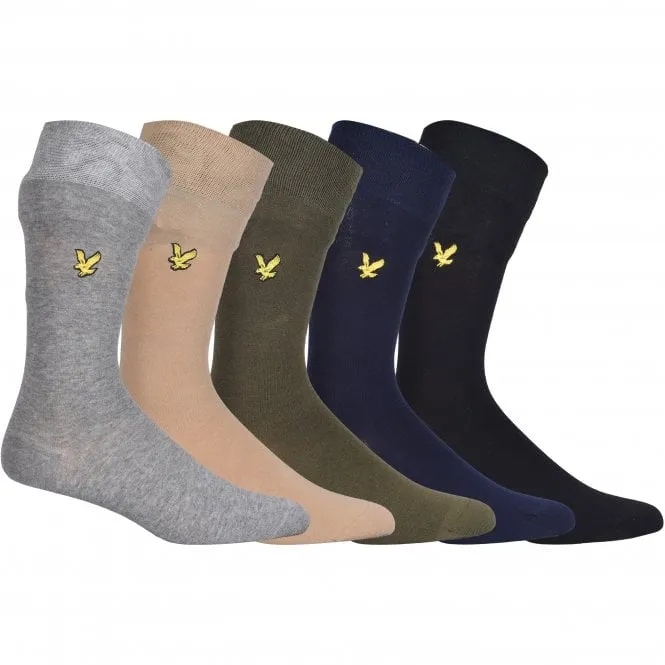 5-Pack Golden Eagle Logo Socks, Black/Olive/Beige/Navy/Grey