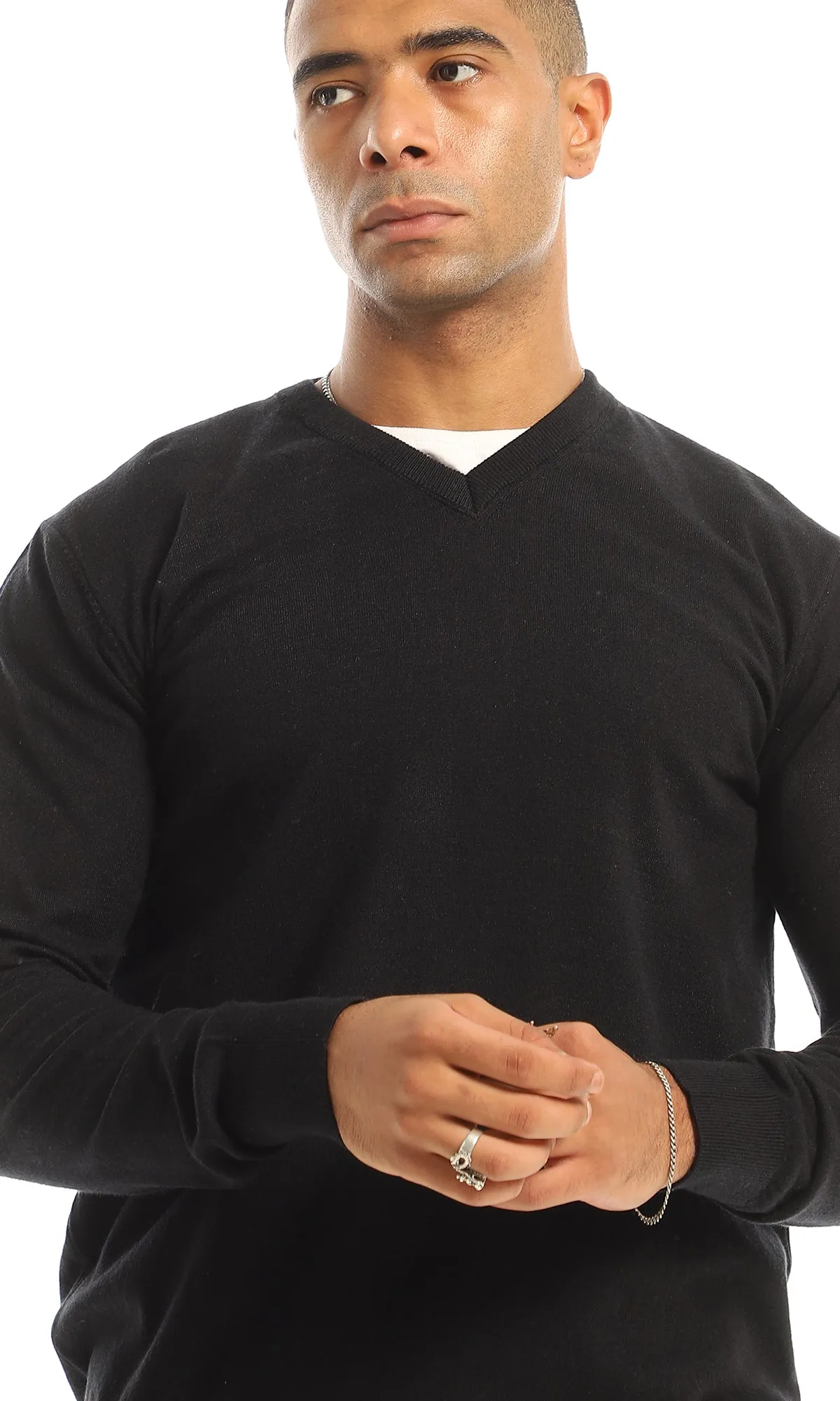 98422 Black Everyday Solid V-Neck Pullover