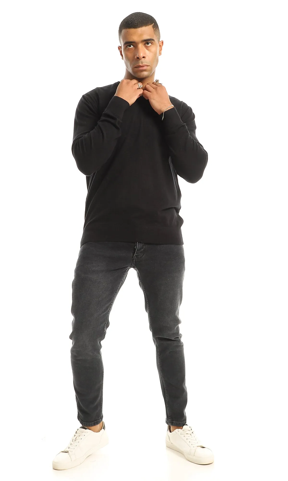 98422 Black Everyday Solid V-Neck Pullover