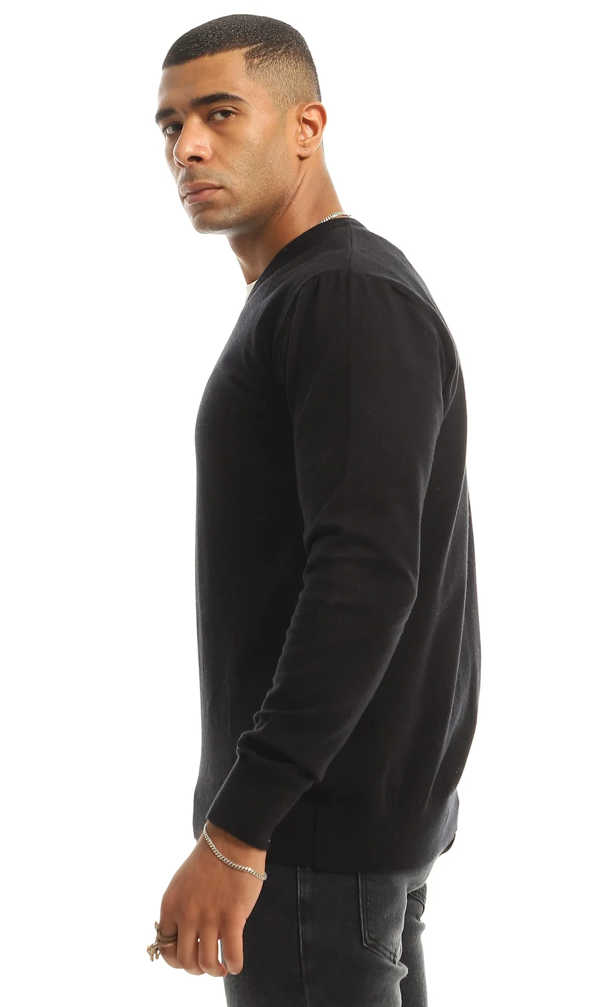 98422 Black Everyday Solid V-Neck Pullover