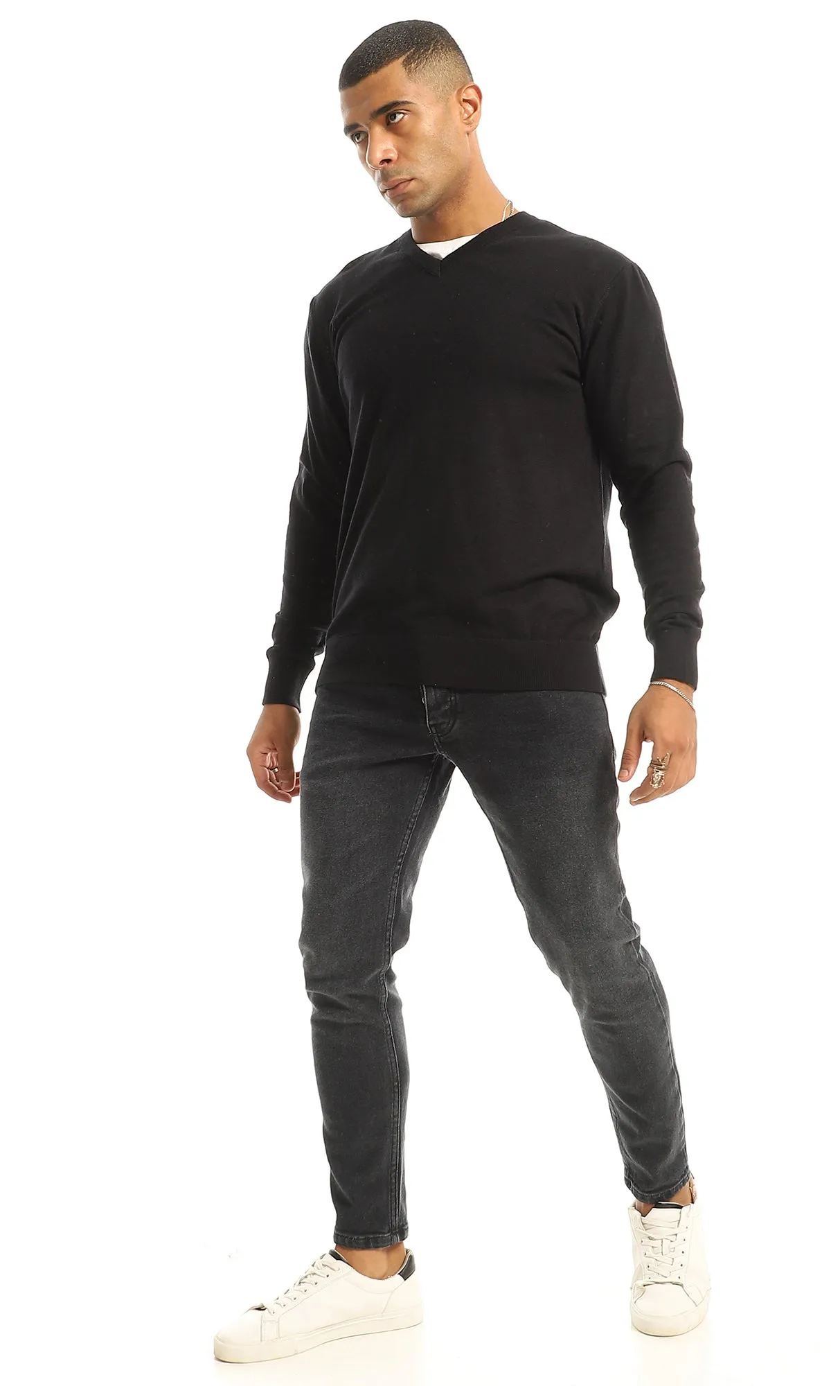 98422 Black Everyday Solid V-Neck Pullover