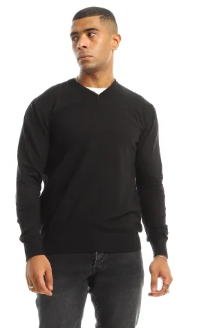 98422 Black Everyday Solid V-Neck Pullover