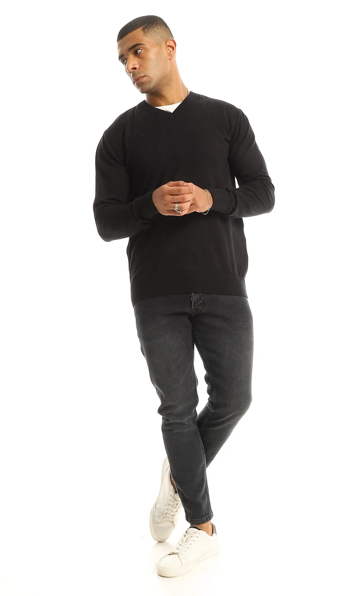 98422 Black Everyday Solid V-Neck Pullover