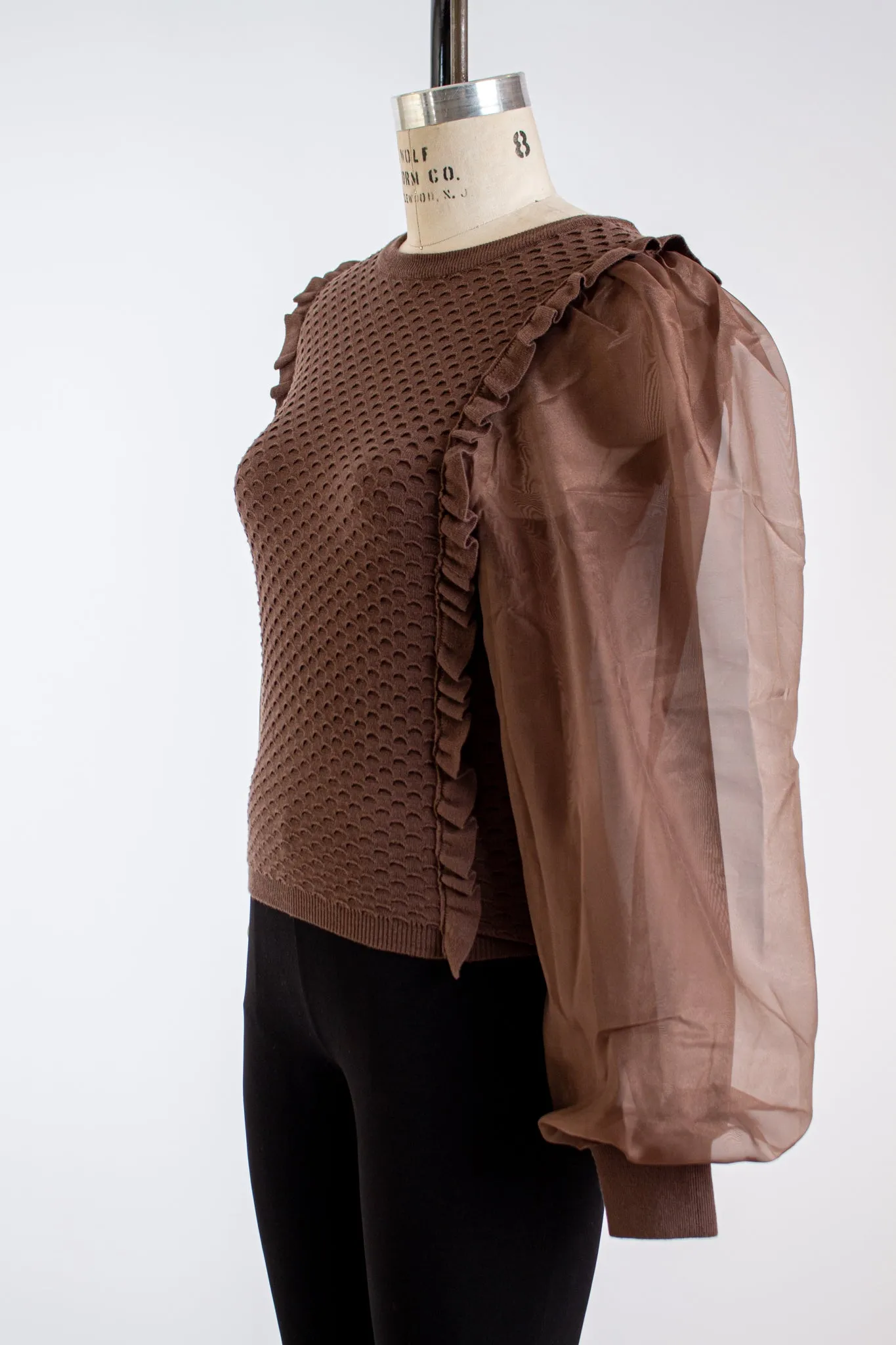 Acorn Brown Sweater w/ Puff Sleeves