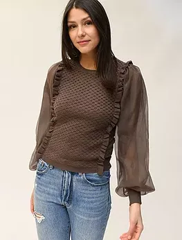 Acorn Brown Sweater w/ Puff Sleeves