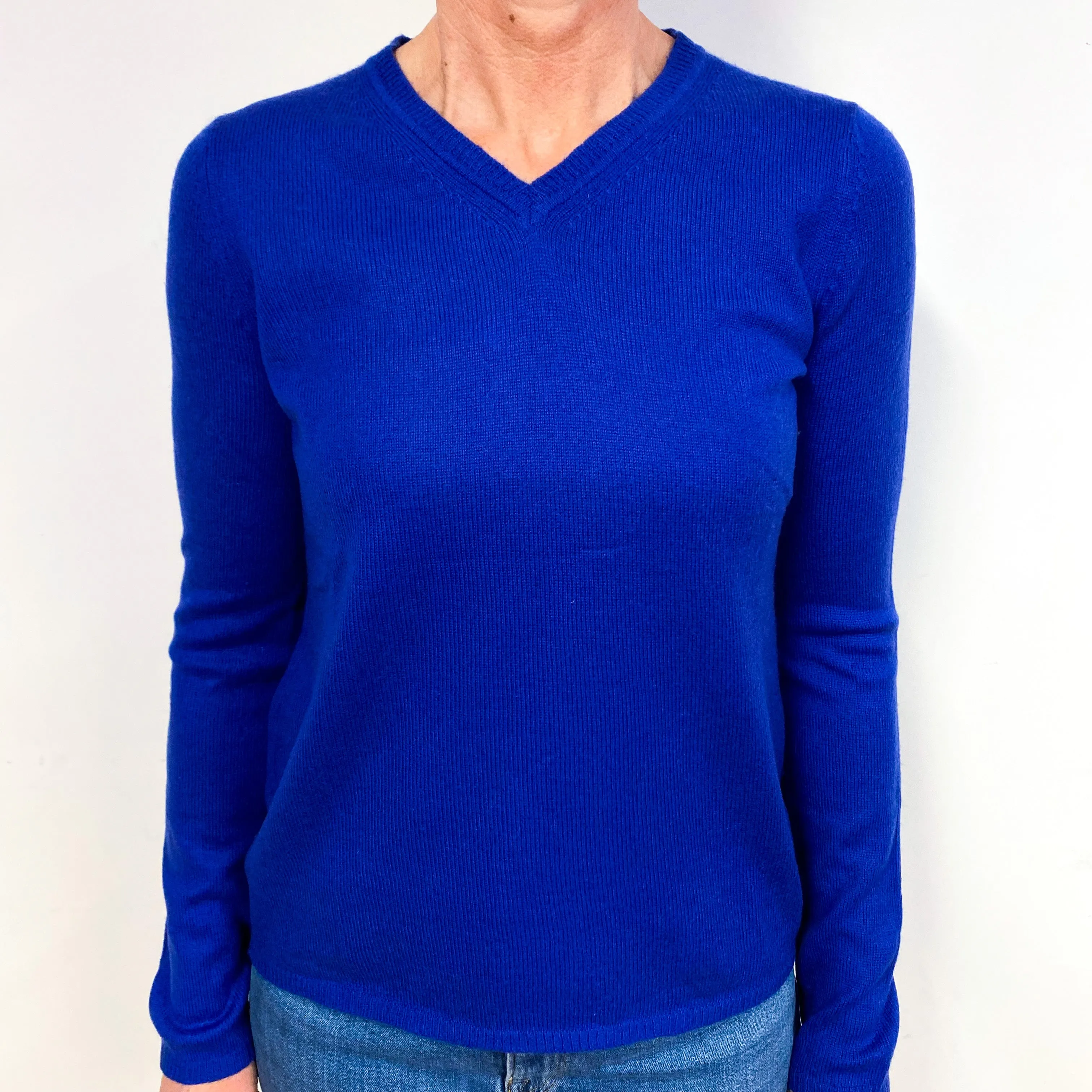Admiral Blue Lightweight Cashmere V-Neck Jumper Medium