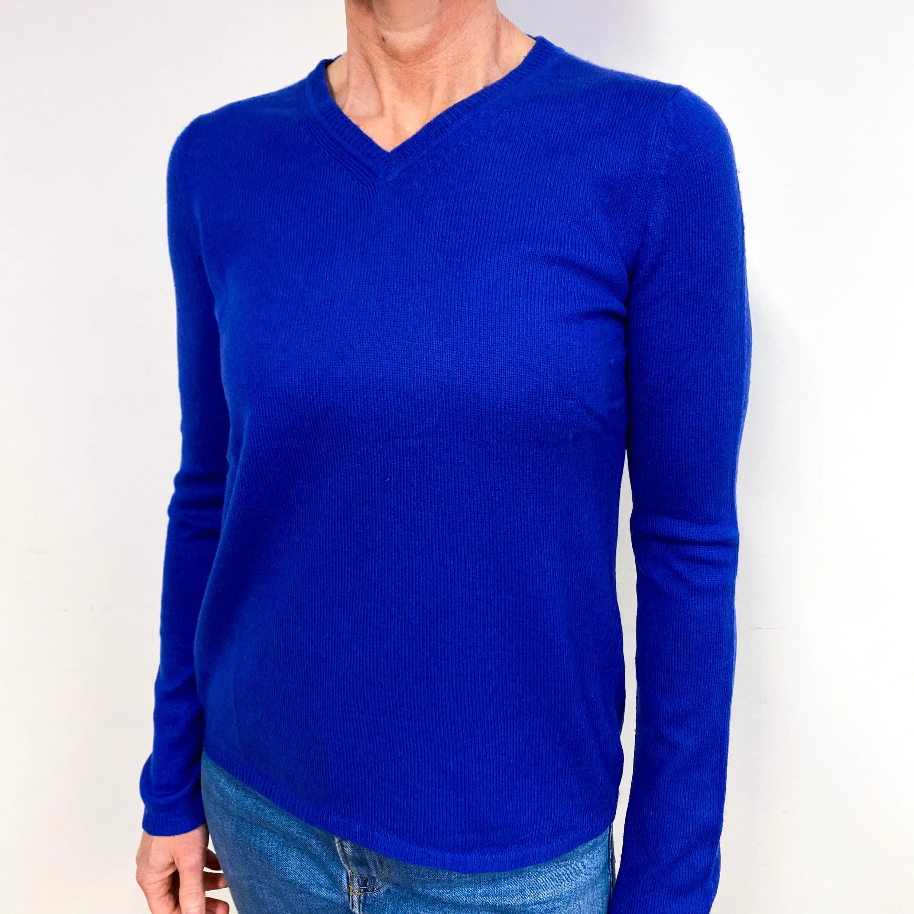 Admiral Blue Lightweight Cashmere V-Neck Jumper Medium