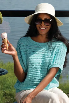Alison Sheri A45108 Aqua Blue Short Sleeve Jumper