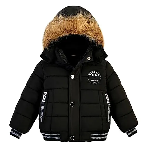 AMIYAN Toddler Boys Down Jacket Fur Collar Hood Thick Warm Winter Snowsuit Coat Parka