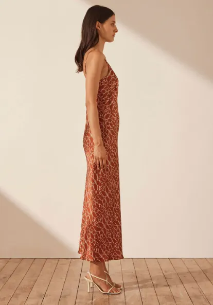 Artisti Silk Plunged Slip Midi Dress - Brick/Cream