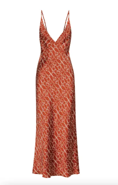 Artisti Silk Plunged Slip Midi Dress - Brick/Cream