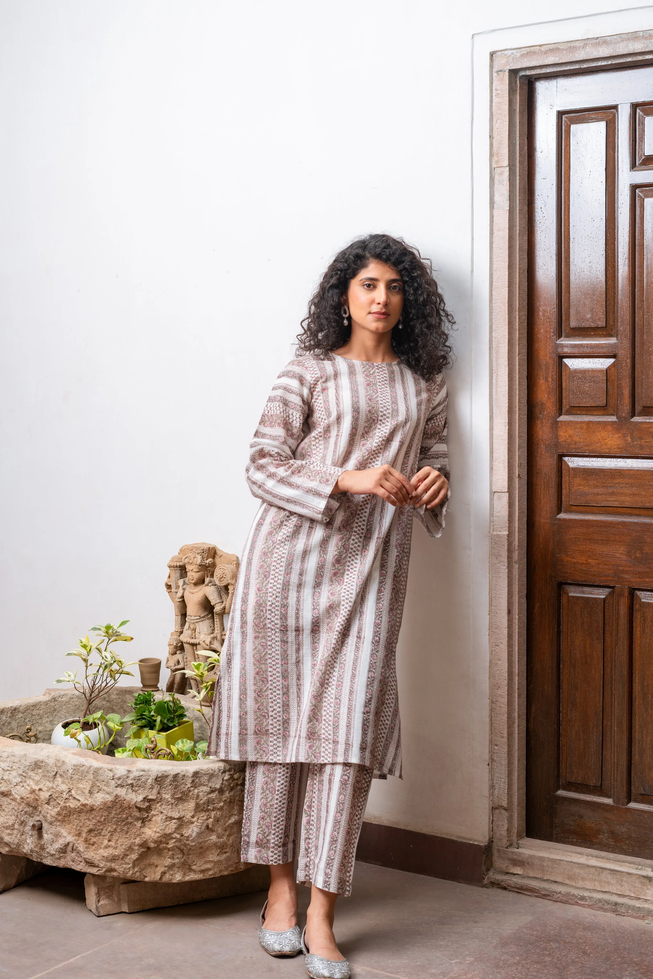 Bahaar Beige Slub Cotton Kurta Set
