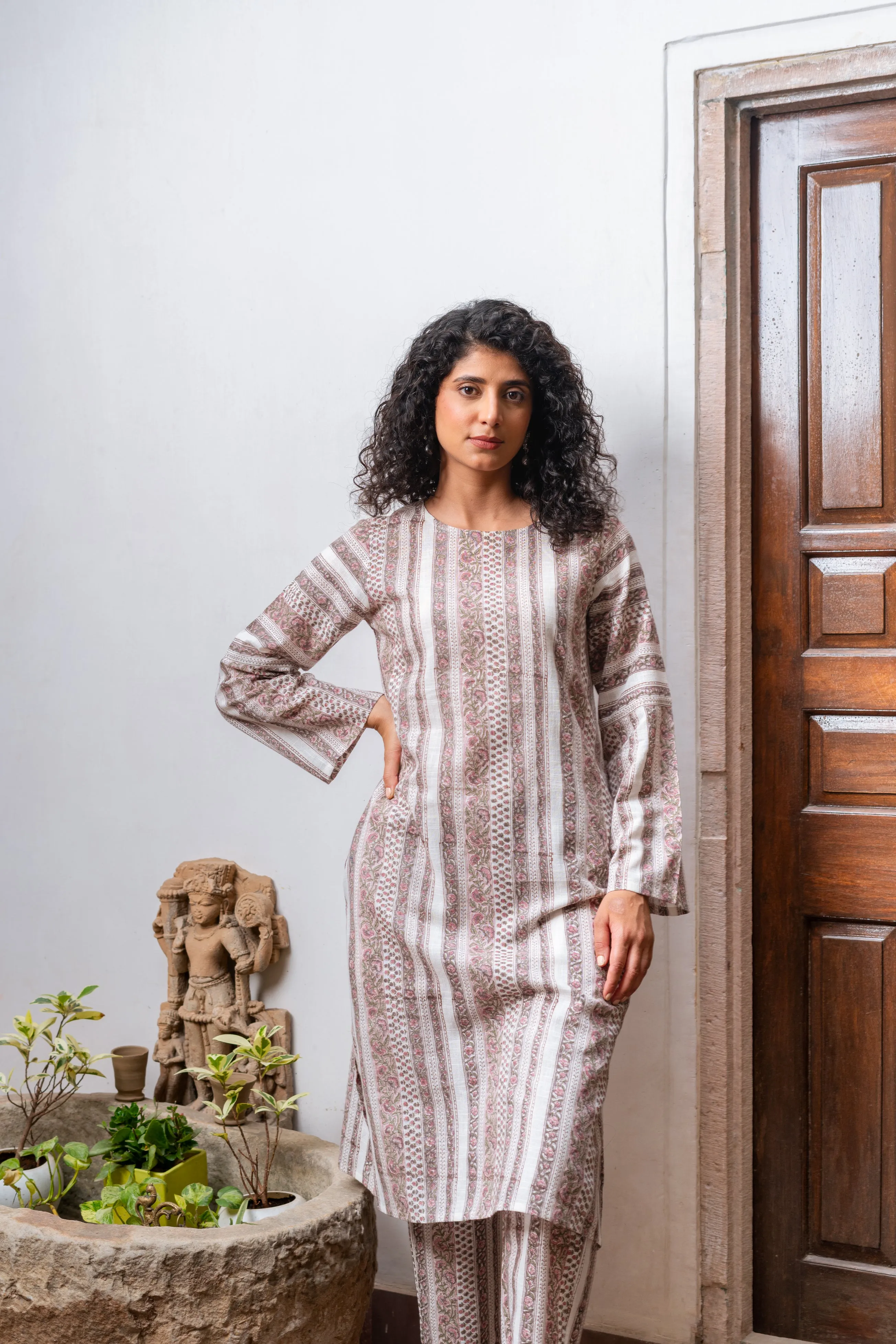 Bahaar Beige Slub Cotton Kurta Set