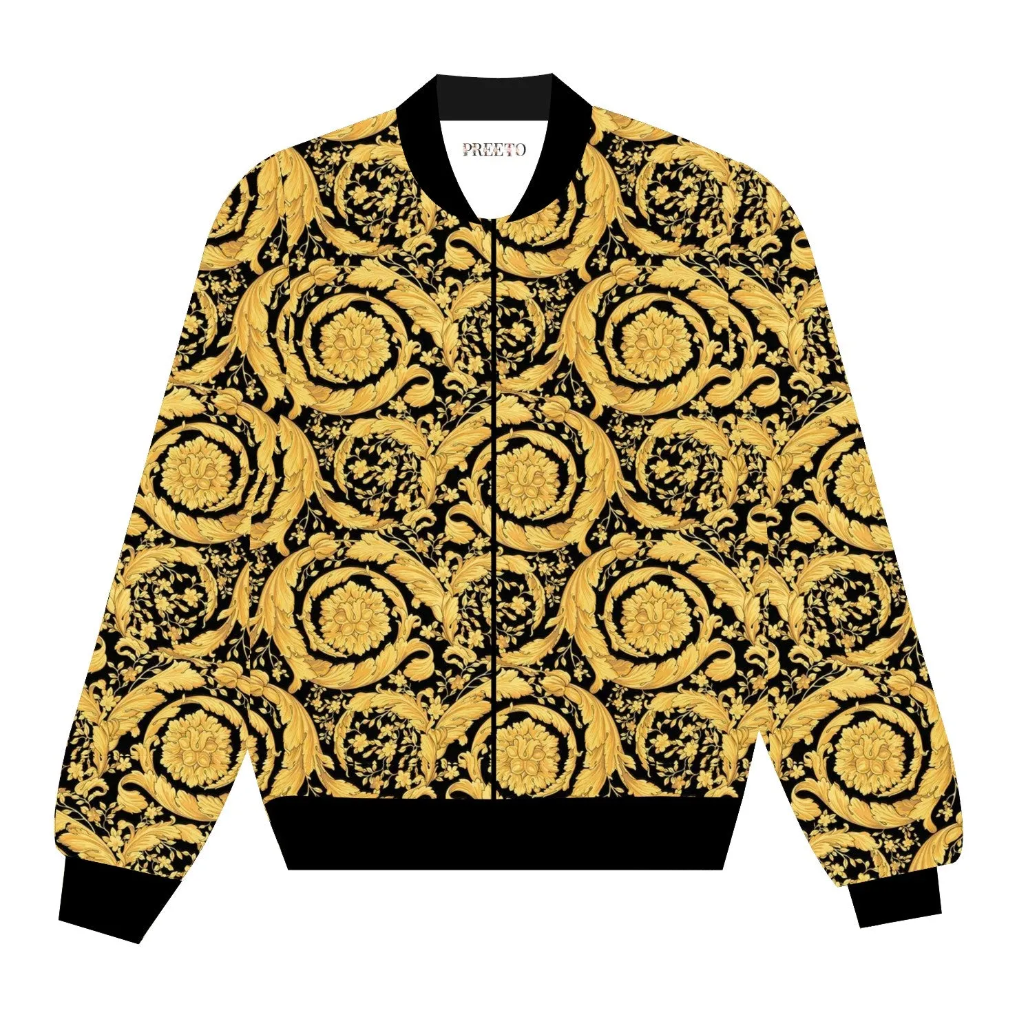 Barocco bomber jacket  Coat Zipper Long Sleeve Pocket Bomber Jacket female Streetwear