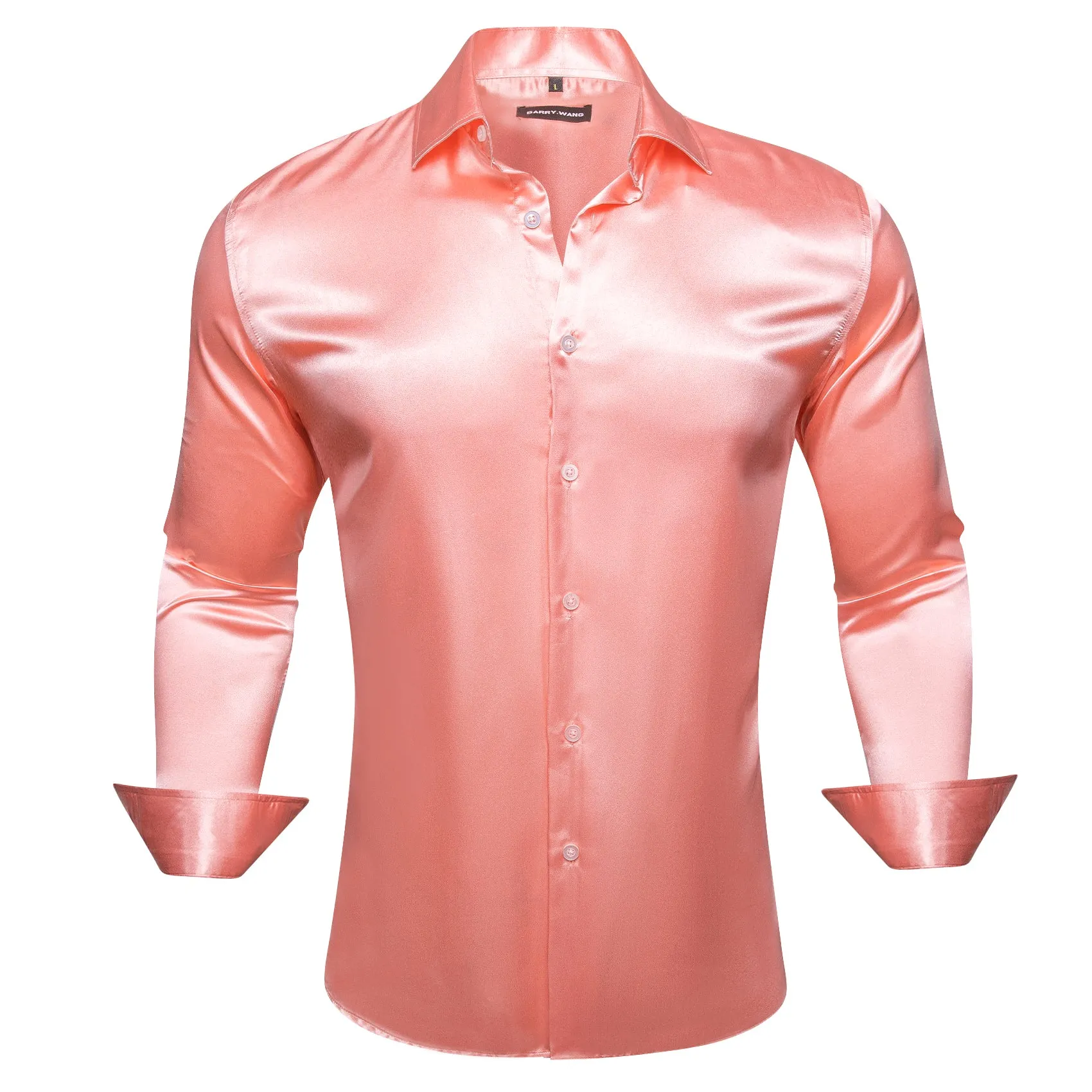 Barry.wang Lightcoral Solid Silk Shirt