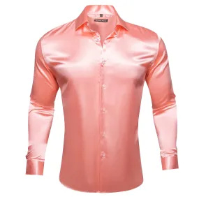 Barry.wang Lightcoral Solid Silk Shirt
