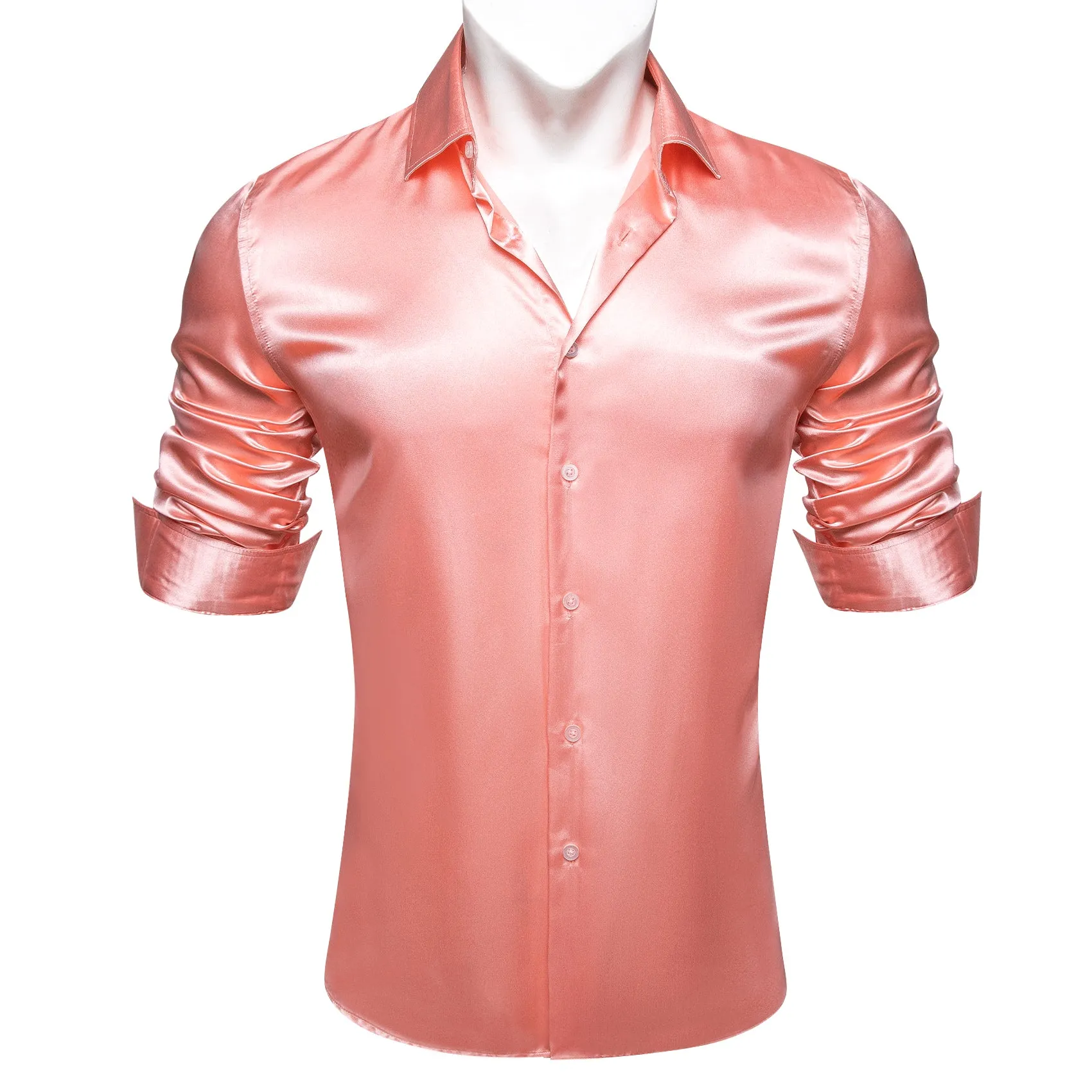 Barry.wang Lightcoral Solid Silk Shirt