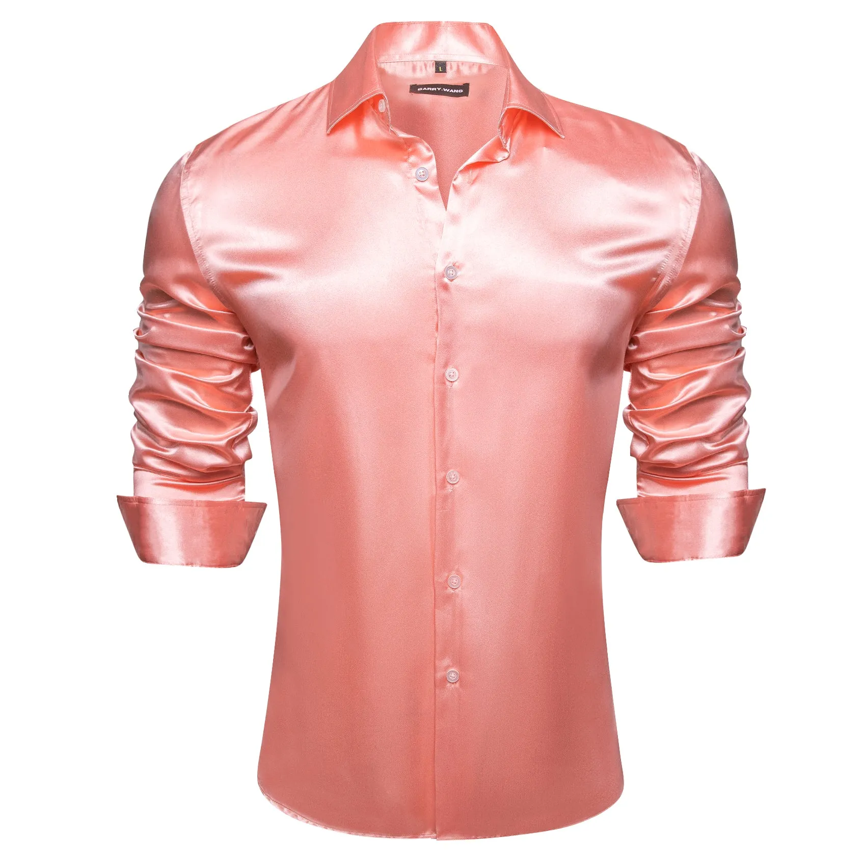 Barry.wang Lightcoral Solid Silk Shirt