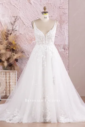 Beautiful Lace Plunging neck Sleeveless Long Wedding Dress