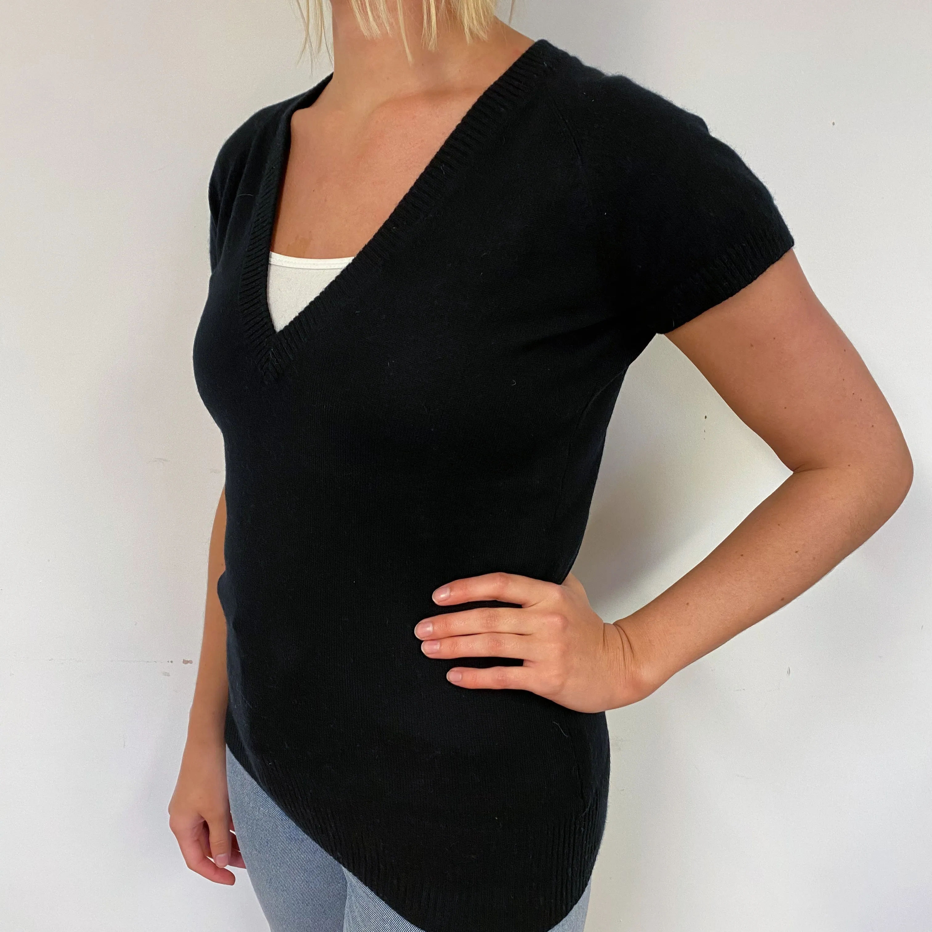 Black Cashmere Short Sleeve Jumper Small