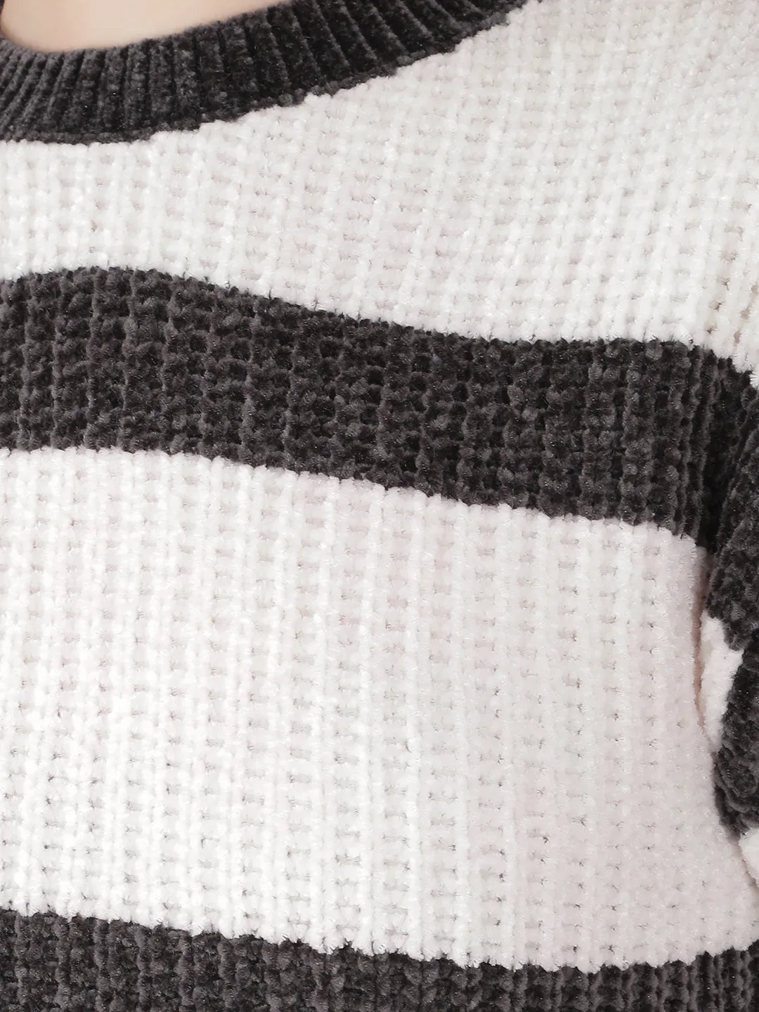 Black Horizontal Striped Crop Sweater