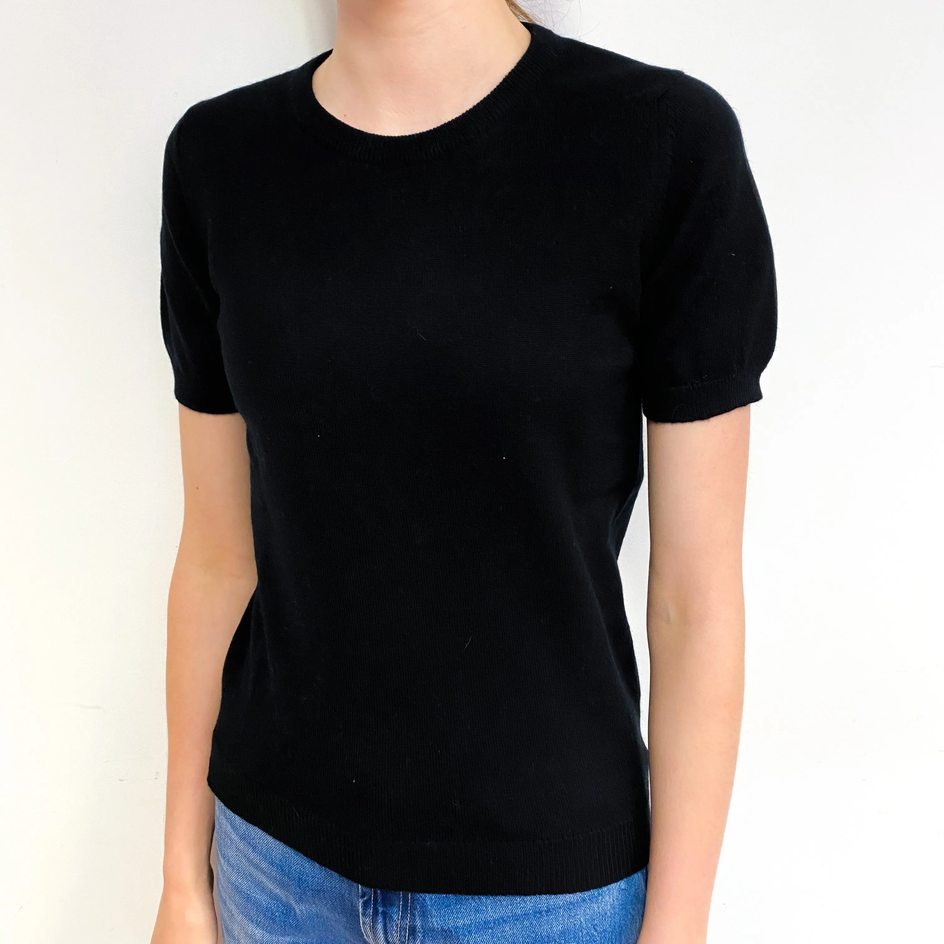Black Short Sleeve Cashmere Crew Neck Jumper Extra Small