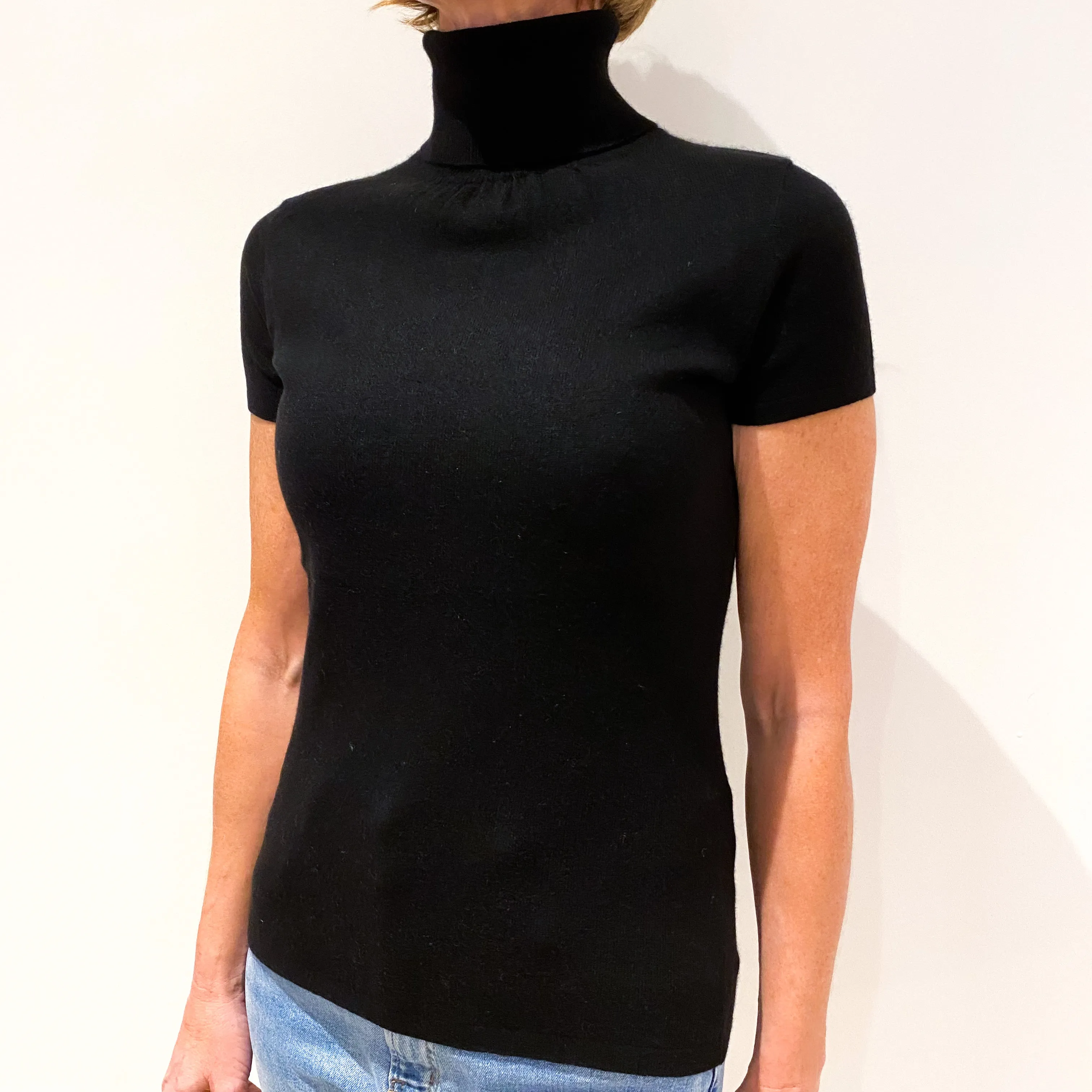 Black Short Sleeved Cashmere Polo Neck Small