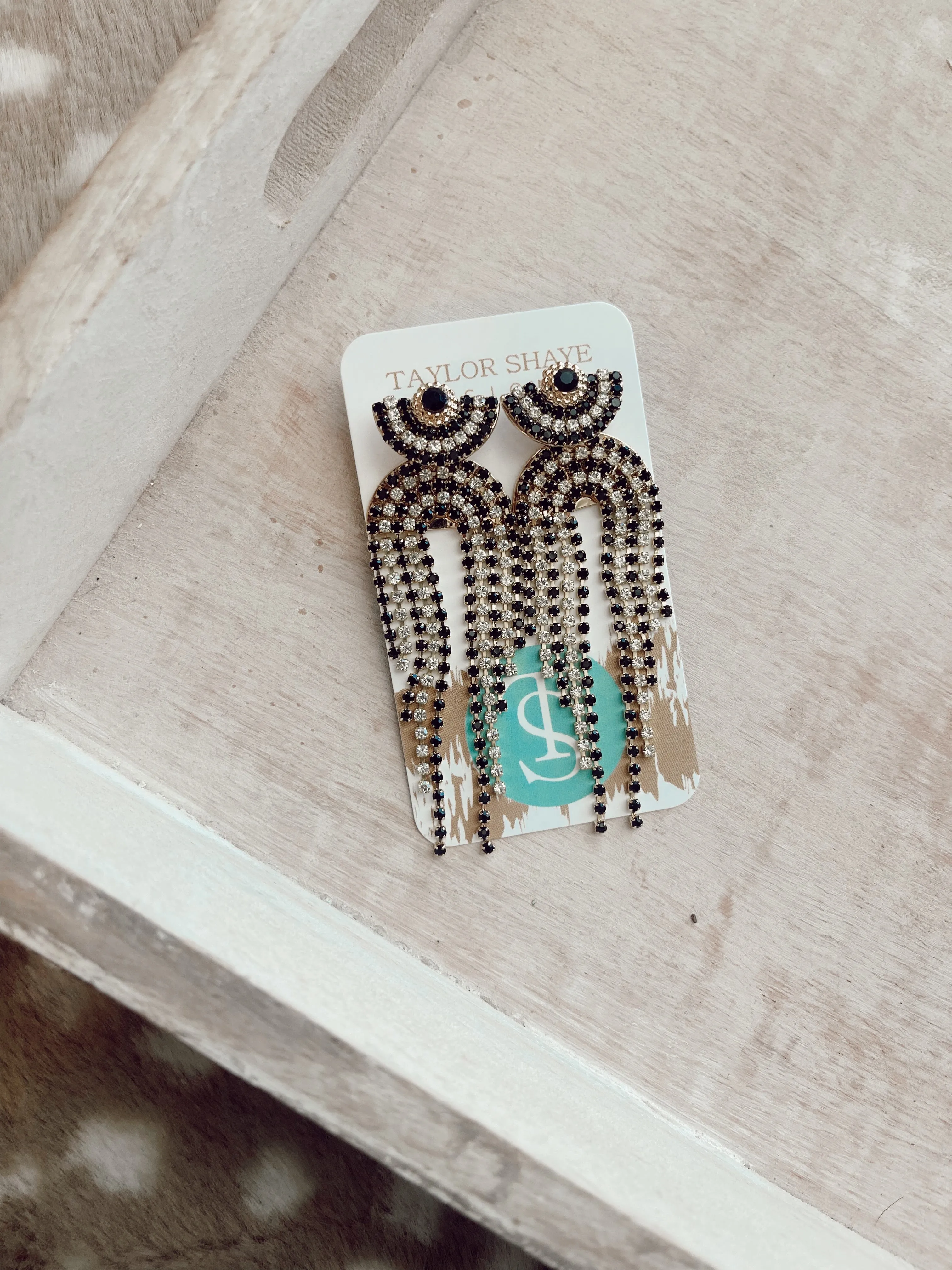 Black Stud Chain Drop Earrings