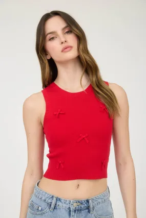 BOW DETAIL CREW NECK SLEEVELESS SWEATER CROP TOP