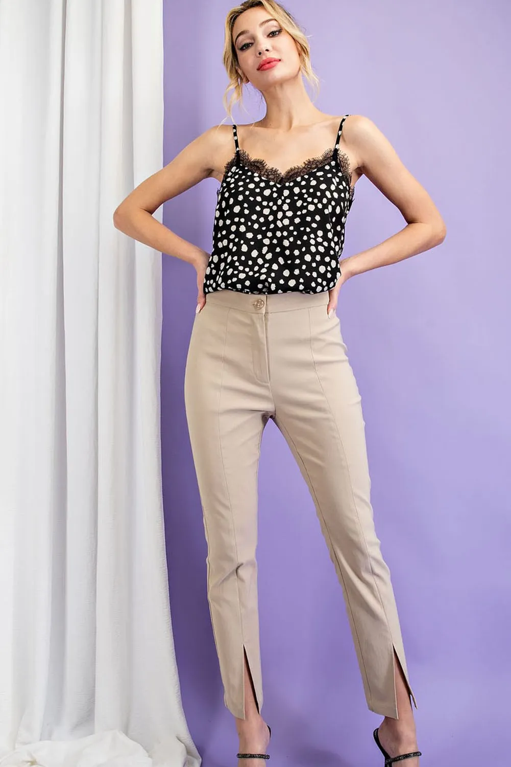 Braileigh Slim Pants with Slit (Taupe)