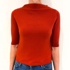 Burnt Orange Short Sleeved Cashmere Slash Neck Jumper Small