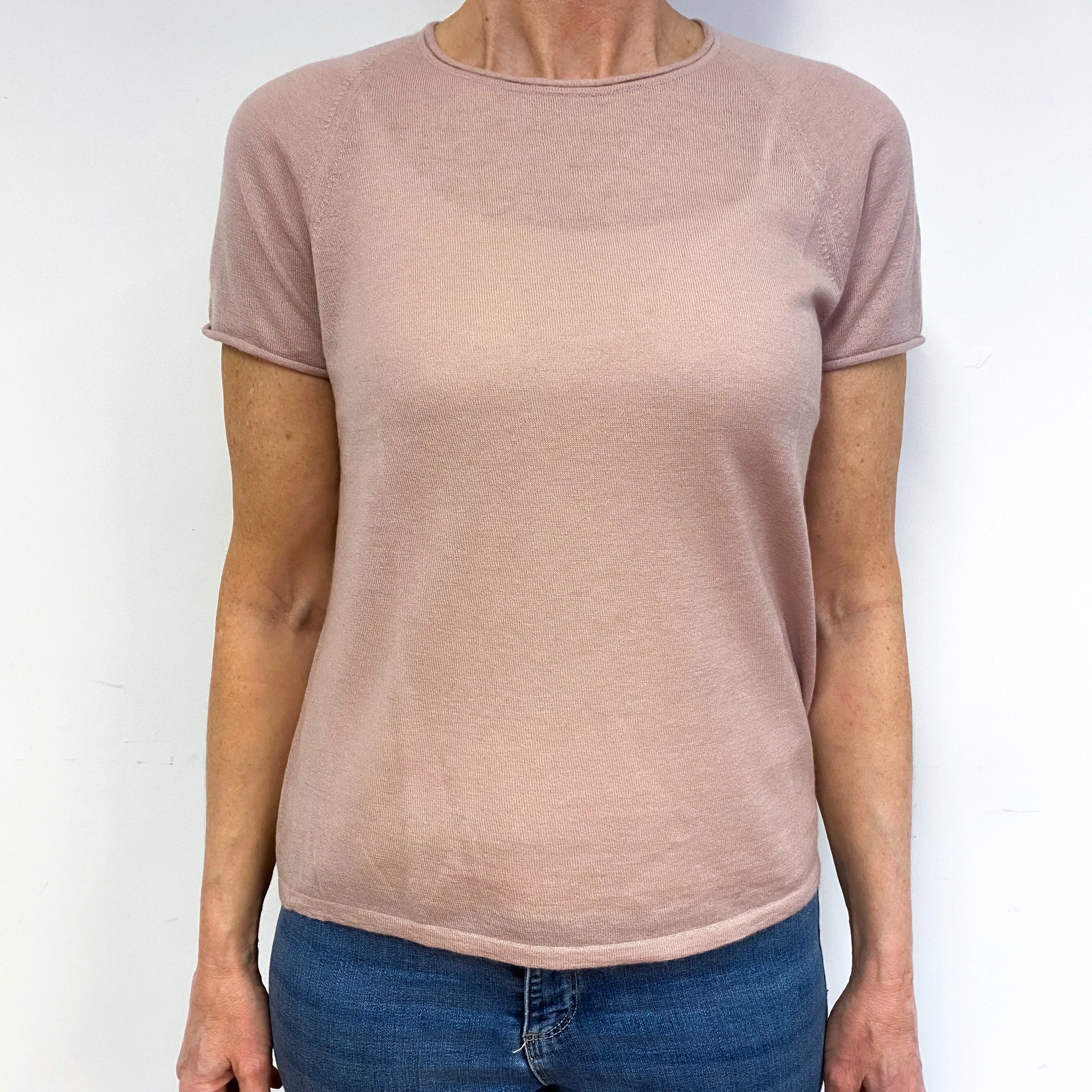 Calvin Klein Nude Pink Cashmere Short Sleeved Jumper Medium