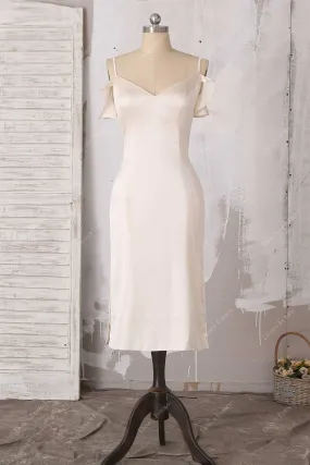 Champagne Silk Cold Shoulder Slit Bridal Evening Dress