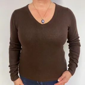 Chocolate Brown Cashmere V-Neck Jumper Large