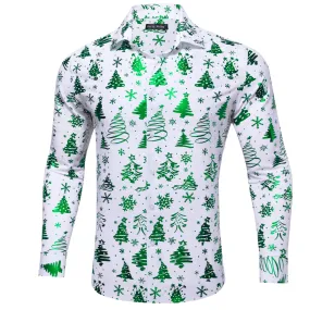 Christmas White Green Xmas Pattern Floral Silk Men's Shirt