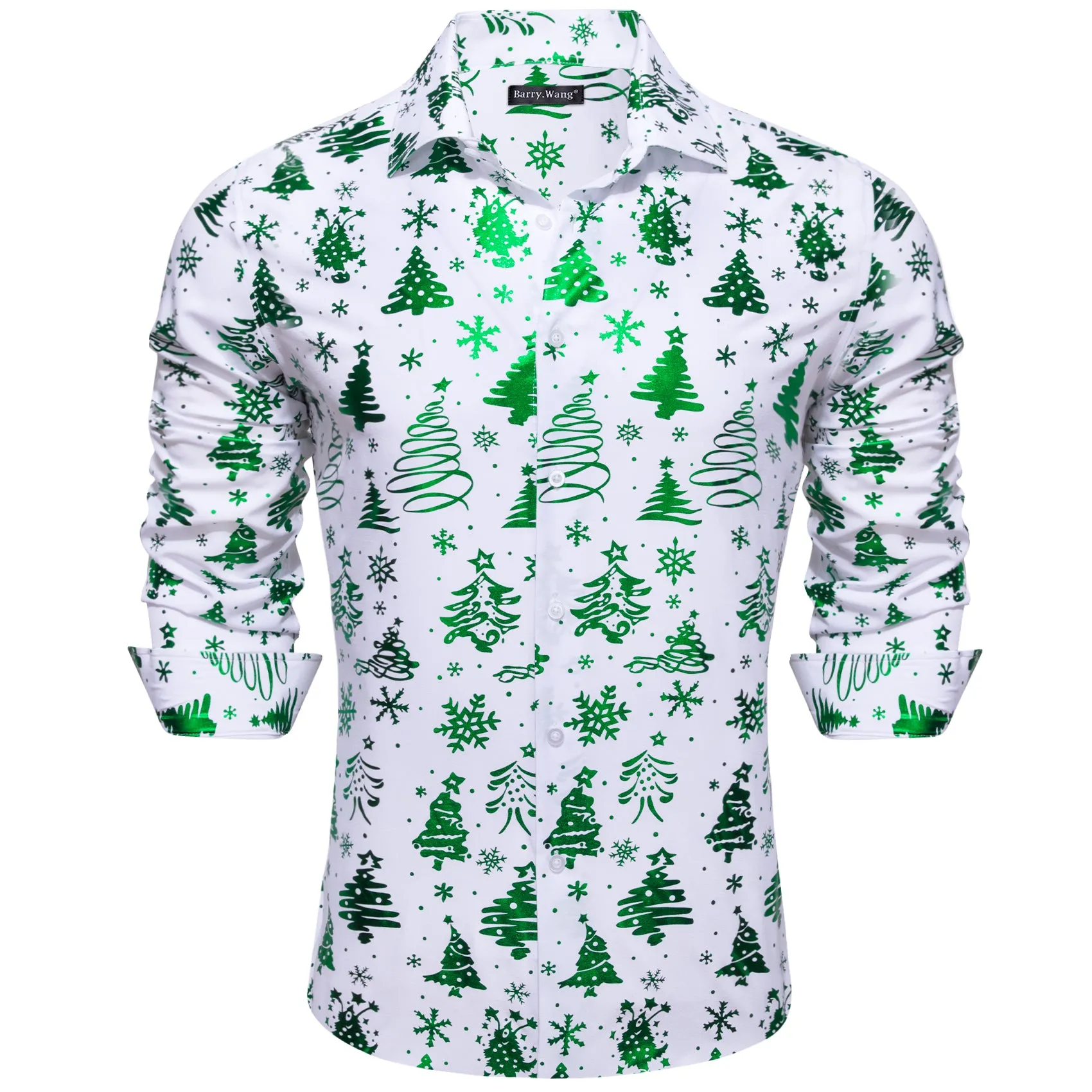 Christmas White Green Xmas Pattern Floral Silk Men's Shirt
