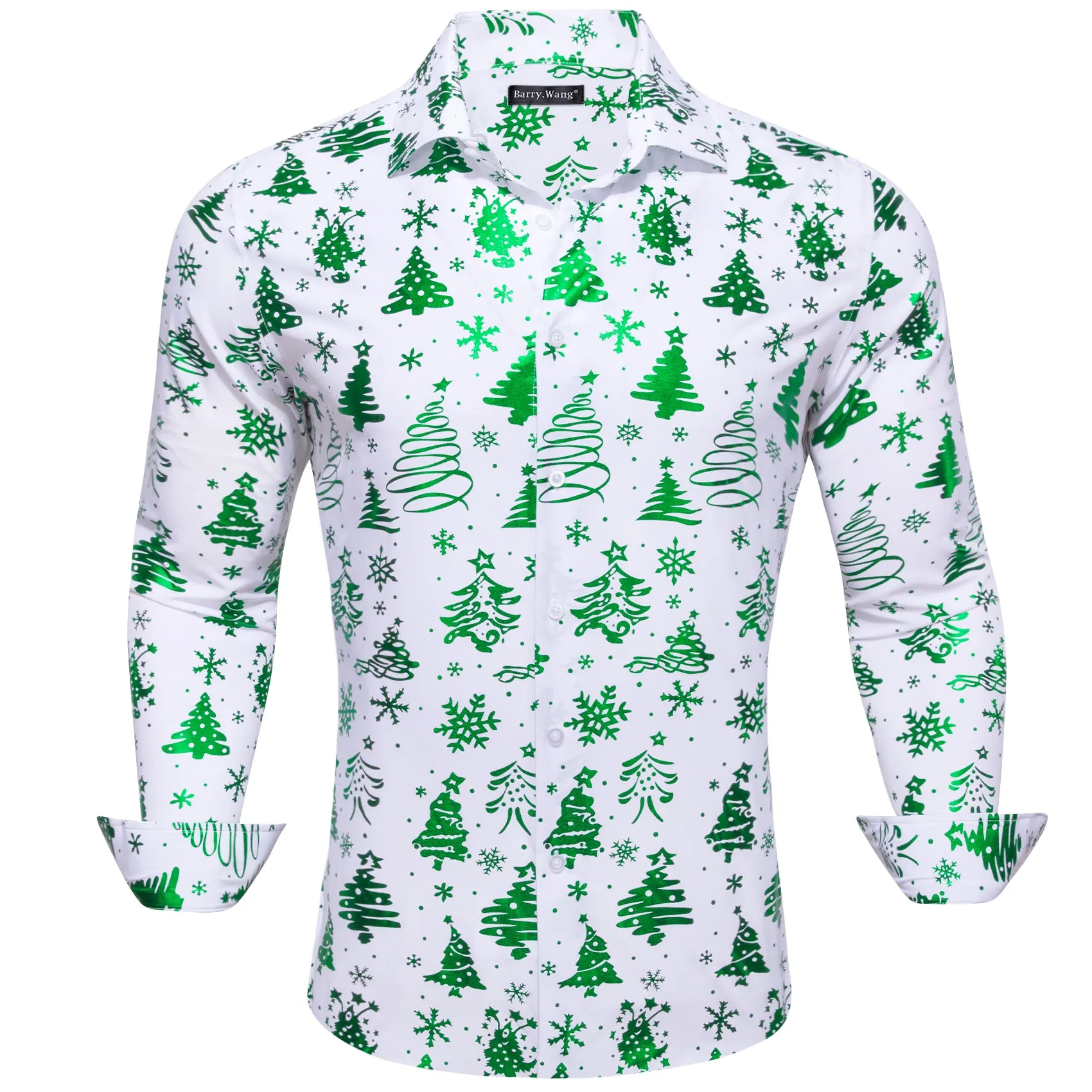 Christmas White Green Xmas Pattern Floral Silk Men's Shirt