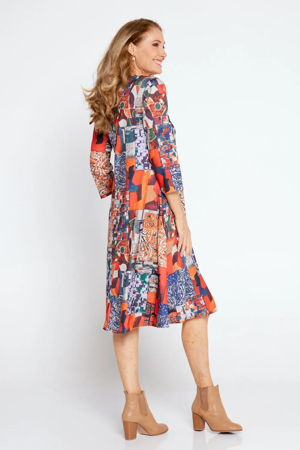 Christobel Sleeved Dress - Retro Patchwork