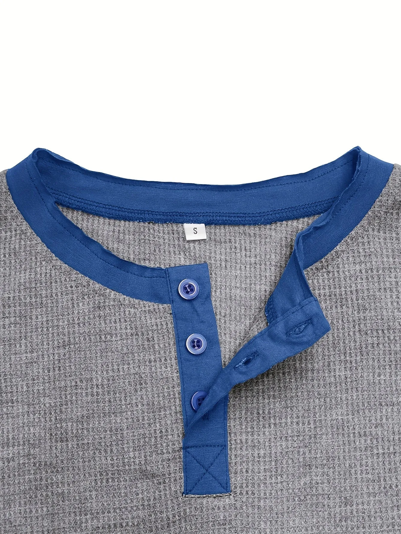Comfort - Heren Wafelgebreide Lange Mouw Henley Shirt met Contrasterende Stiksels