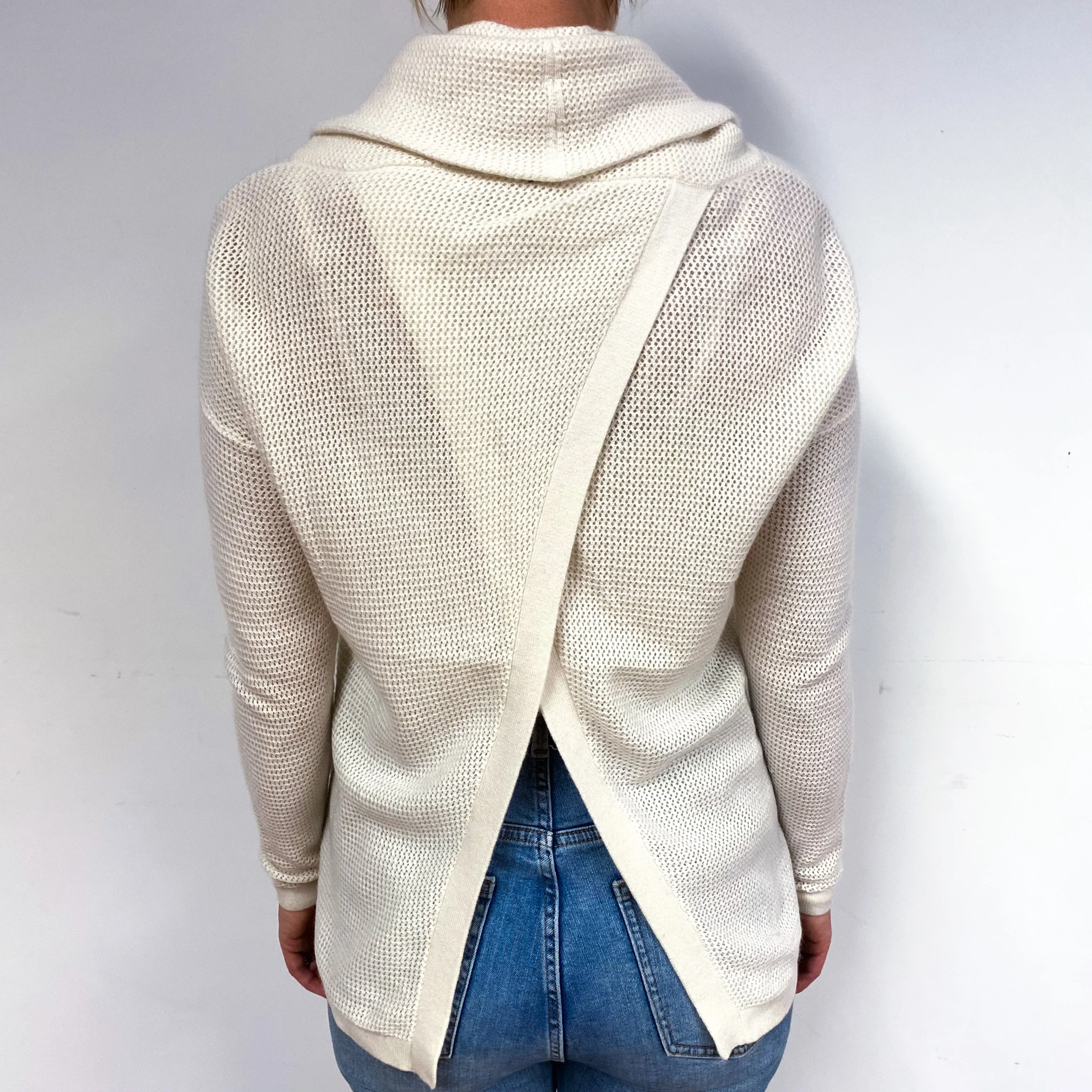 Cream Waffle Knit Cashmere Polo Neck Jumper Medium