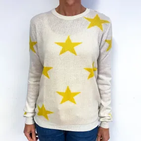 Cream with Yellow Stars Cashmere Crew Neck Jumper Medium