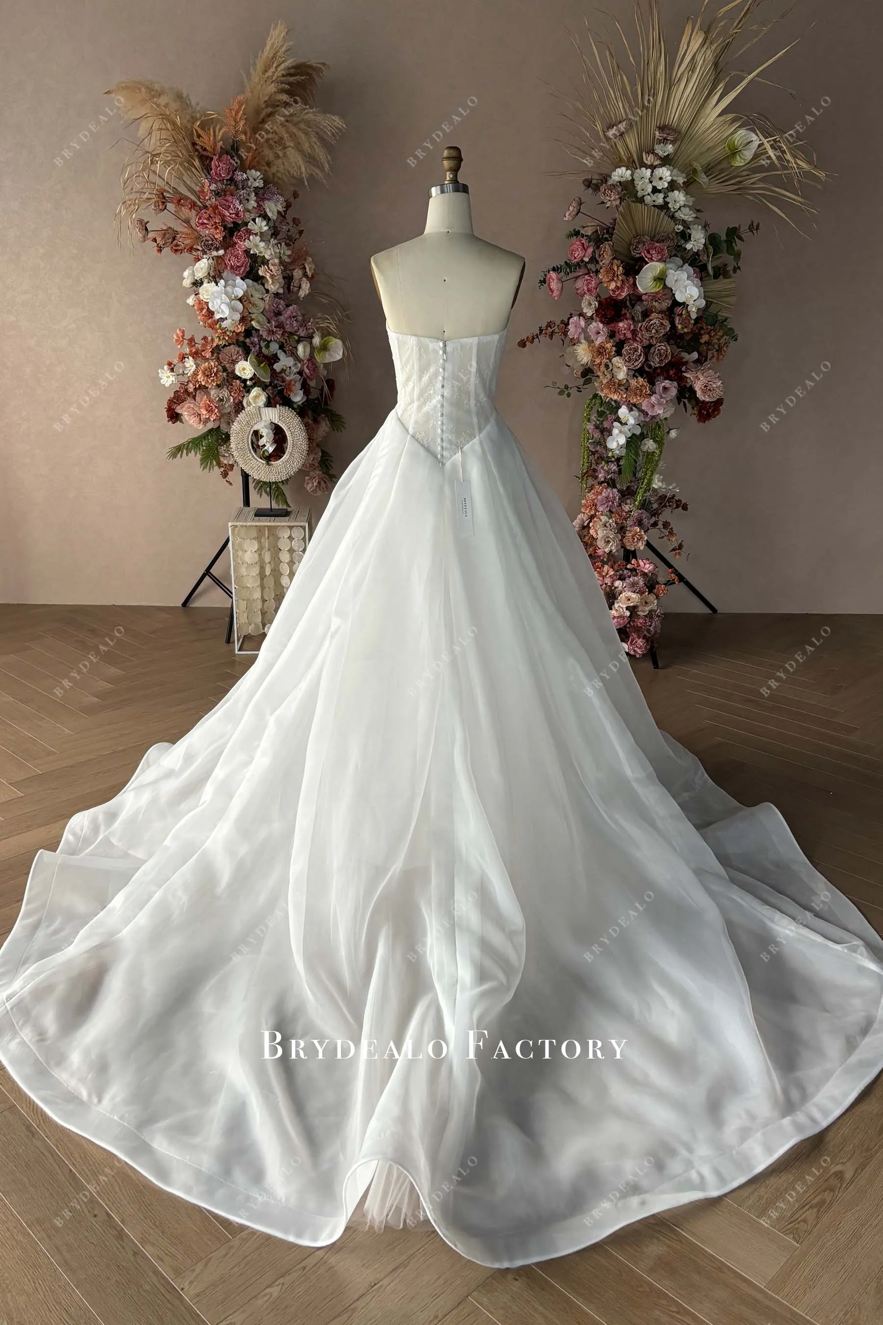 Custom Chantilly Lace Organza Slit Wedding Dress