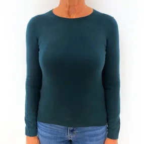 Deep Teal Green Cashmere Crew Neck Jumper Medium