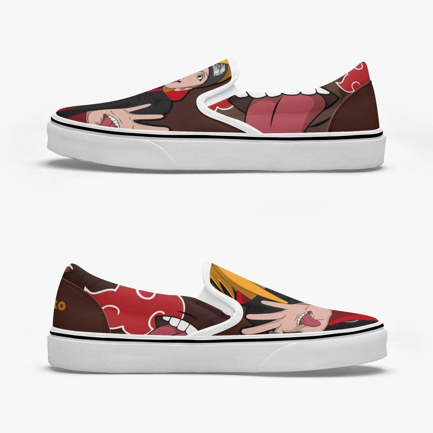 Deidara Naruto Slip Ons - Red & Brown Design for Anime Fans