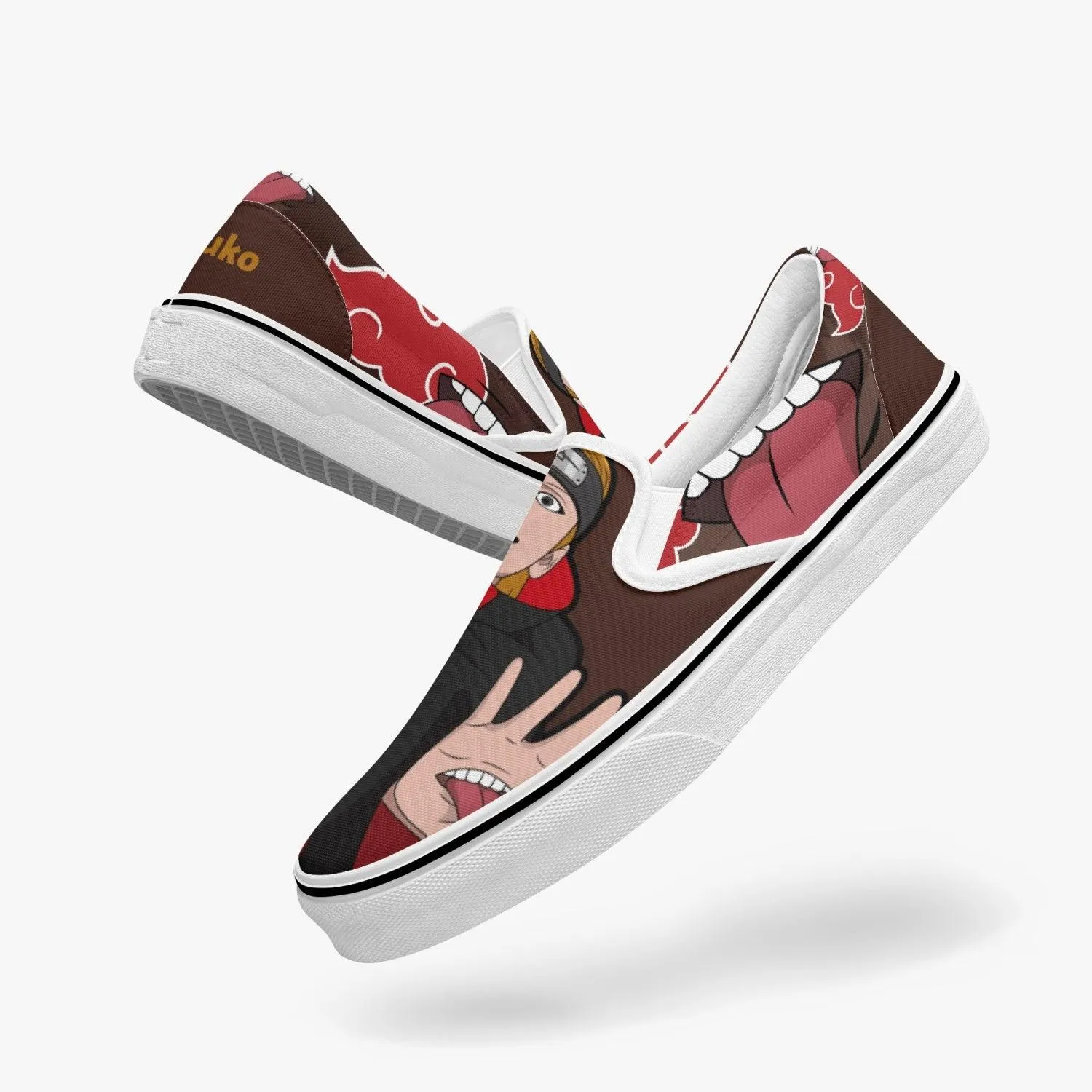 Deidara Naruto Slip Ons - Red & Brown Design for Anime Fans