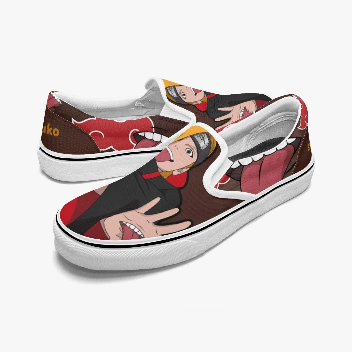 Deidara Naruto Slip Ons - Red & Brown Design for Anime Fans