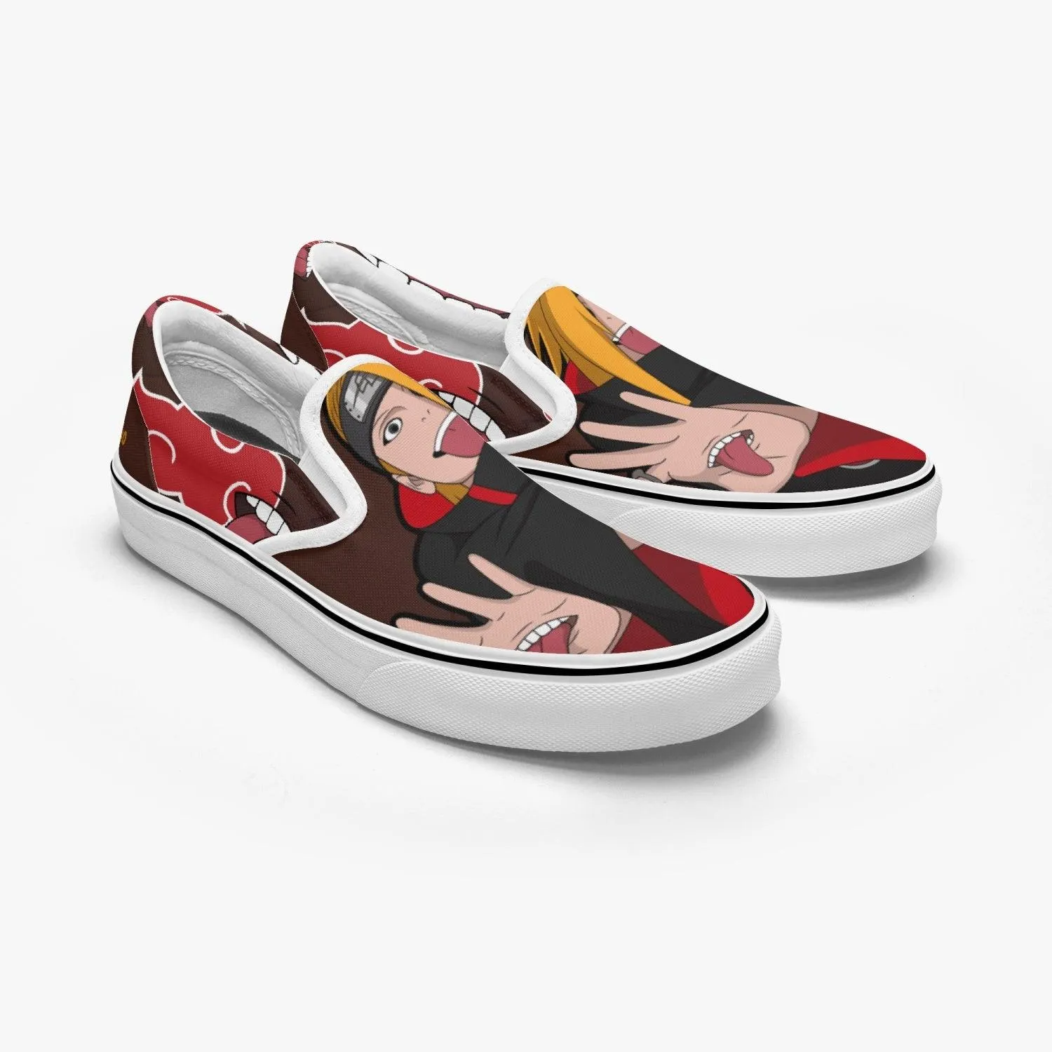 Deidara Naruto Slip Ons - Red & Brown Design for Anime Fans
